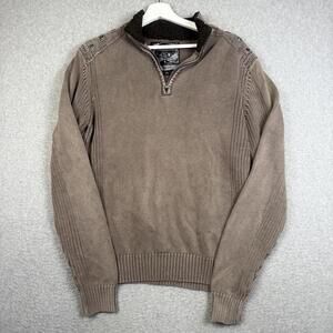 Buckle Black Label Men's Size Medium Cotton Taupe Rugged Pullover Zip Sweater